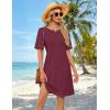 MEROKEETY Women’s 2026 Summer Spring Casual T Shirt Dress Hollow Out Short Sleeve Beach Vacation Shift Swing Sundress(Wine)