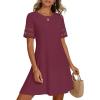 MEROKEETY Women’s 2026 Summer Spring Casual T Shirt Dress Hollow Out Short Sleeve Beach Vacation Shift Swing Sundress(Wine)