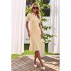 MEROKEETY Women’s 2026 Summer V Neck Ribbed Midi Dress Short Sleeve Button Elegant Bodycon Knit Sweater Dresses(Apricot)