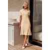 MEROKEETY Women’s 2026 Summer V Neck Ribbed Midi Dress Short Sleeve Button Elegant Bodycon Knit Sweater Dresses(Apricot)
