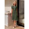 MEROKEETY Women’s 2026 Summer V Neck Ribbed Midi Dress Short Sleeve Button Elegant Bodycon Knit Sweater Dresses(Armygreen)