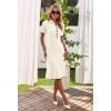 MEROKEETY Women’s 2026 Summer V Neck Ribbed Midi Dress Short Sleeve Button Elegant Bodycon Knit Sweater Dresses(Beige)