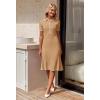 MEROKEETY Women’s 2026 Summer V Neck Ribbed Midi Dress Short Sleeve Button Elegant Bodycon Knit Sweater Dresses(Camel)