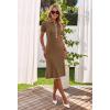 MEROKEETY Women’s 2026 Summer V Neck Ribbed Midi Dress Short Sleeve Button Elegant Bodycon Knit Sweater Dresses(Coffee)