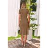 MEROKEETY Women’s 2026 Summer V Neck Ribbed Midi Dress Short Sleeve Button Elegant Bodycon Knit Sweater Dresses(Coffee)