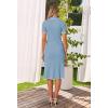 MEROKEETY Women’s 2026 Summer V Neck Ribbed Midi Dress Short Sleeve Button Elegant Bodycon Knit Sweater Dresses(Grey Blue)