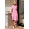 MEROKEETY Women’s 2026 Summer V Neck Ribbed Midi Dress Short Sleeve Button Elegant Bodycon Knit Sweater Dresses(Pink)