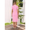 MEROKEETY Women’s 2026 Summer V Neck Ribbed Midi Dress Short Sleeve Button Elegant Bodycon Knit Sweater Dresses(Pink)