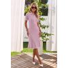 MEROKEETY Women’s 2026 Summer V Neck Ribbed Midi Dress Short Sleeve Button Elegant Bodycon Knit Sweater Dresses(Taro)