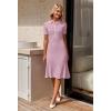 MEROKEETY Women’s 2026 Summer V Neck Ribbed Midi Dress Short Sleeve Button Elegant Bodycon Knit Sweater Dresses(Taro)