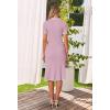 MEROKEETY Women’s 2026 Summer V Neck Ribbed Midi Dress Short Sleeve Button Elegant Bodycon Knit Sweater Dresses(Taro)