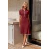 MEROKEETY Women’s 2026 Summer V Neck Ribbed Midi Dress Short Sleeve Button Elegant Bodycon Knit Sweater Dresses(Winered)