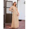 MEROKEETY Women’s 2026 V Neck Short Sleeve Floral Lace Wedding Dress A Line Boho Bridesmaid Cocktail Party Maxi Dress(Apricot)