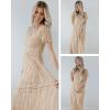 MEROKEETY Women’s 2026 V Neck Short Sleeve Floral Lace Wedding Dress A Line Boho Bridesmaid Cocktail Party Maxi Dress(Apricot)