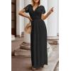 MEROKEETY Women’s 2026 V Neck Short Sleeve Floral Lace Wedding Dress A Line Boho Bridesmaid Cocktail Party Maxi Dress(Black)
