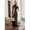 MEROKEETY Women’s 2026 V Neck Short Sleeve Floral Lace Wedding Dress A Line Boho Bridesmaid Cocktail Party Maxi Dress(Black)