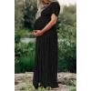 MEROKEETY Women’s 2026 V Neck Short Sleeve Floral Lace Wedding Dress A Line Boho Bridesmaid Cocktail Party Maxi Dress(Black)