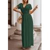 MEROKEETY Women’s 2026 V Neck Short Sleeve Floral Lace Wedding Dress A Line Boho Bridesmaid Cocktail Party Maxi Dress(Dark Green)