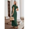 MEROKEETY Women’s 2026 V Neck Short Sleeve Floral Lace Wedding Dress A Line Boho Bridesmaid Cocktail Party Maxi Dress(Dark Green)