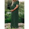 MEROKEETY Women’s 2026 V Neck Short Sleeve Floral Lace Wedding Dress A Line Boho Bridesmaid Cocktail Party Maxi Dress(Dark Green)