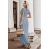MEROKEETY Women’s 2026 V Neck Short Sleeve Floral Lace Wedding Dress A Line Boho Bridesmaid Cocktail Party Maxi Dress(Gray Blue)