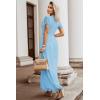 MEROKEETY Women’s 2026 V Neck Short Sleeve Floral Lace Wedding Dress A Line Boho Bridesmaid Cocktail Party Maxi Dress(Light Blue)