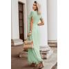 MEROKEETY Women’s 2026 V Neck Short Sleeve Floral Lace Wedding Dress A Line Boho Bridesmaid Cocktail Party Maxi Dress(Mint)
