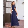 MEROKEETY Women’s 2026 V Neck Short Sleeve Floral Lace Wedding Dress A Line Boho Bridesmaid Cocktail Party Maxi Dress(Navy)