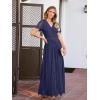 MEROKEETY Women’s 2026 V Neck Short Sleeve Floral Lace Wedding Dress A Line Boho Bridesmaid Cocktail Party Maxi Dress(Navy)