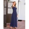 MEROKEETY Women’s 2026 V Neck Short Sleeve Floral Lace Wedding Dress A Line Boho Bridesmaid Cocktail Party Maxi Dress(Navy)