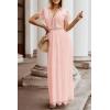 MEROKEETY Women’s 2026 V Neck Short Sleeve Floral Lace Wedding Dress A Line Boho Bridesmaid Cocktail Party Maxi Dress(Pink)