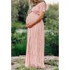 MEROKEETY Women’s 2026 V Neck Short Sleeve Floral Lace Wedding Dress A Line Boho Bridesmaid Cocktail Party Maxi Dress(Pink)