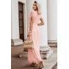 MEROKEETY Women’s 2026 V Neck Short Sleeve Floral Lace Wedding Dress A Line Boho Bridesmaid Cocktail Party Maxi Dress(Pink)