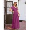 MEROKEETY Women’s 2026 V Neck Short Sleeve Floral Lace Wedding Dress A Line Boho Bridesmaid Cocktail Party Maxi Dress(Plum)