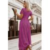 MEROKEETY Women’s 2026 V Neck Short Sleeve Floral Lace Wedding Dress A Line Boho Bridesmaid Cocktail Party Maxi Dress(Plum)