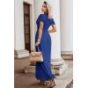 MEROKEETY Women’s 2026 V Neck Short Sleeve Floral Lace Wedding Dress A Line Boho Bridesmaid Cocktail Party Maxi Dress(Royal)