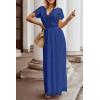 MEROKEETY Women’s 2026 V Neck Short Sleeve Floral Lace Wedding Dress A Line Boho Bridesmaid Cocktail Party Maxi Dress(Royal)