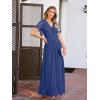 MEROKEETY Women’s 2026 V Neck Short Sleeve Floral Lace Wedding Dress A Line Boho Bridesmaid Cocktail Party Maxi Dress(Royal)