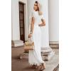 MEROKEETY Women’s 2026 V Neck Short Sleeve Floral Lace Wedding Dress A Line Boho Bridesmaid Cocktail Party Maxi Dress(White)