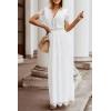 MEROKEETY Women’s 2026 V Neck Short Sleeve Floral Lace Wedding Dress A Line Boho Bridesmaid Cocktail Party Maxi Dress(White)