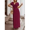 MEROKEETY Women’s 2026 V Neck Short Sleeve Floral Lace Wedding Dress A Line Boho Bridesmaid Cocktail Party Maxi Dress(Wine)