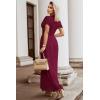 MEROKEETY Women’s 2026 V Neck Short Sleeve Floral Lace Wedding Dress A Line Boho Bridesmaid Cocktail Party Maxi Dress(Wine)