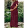 MEROKEETY Women’s 2026 V Neck Short Sleeve Floral Lace Wedding Dress A Line Boho Bridesmaid Cocktail Party Maxi Dress(Wine)