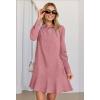 MEROKEETY Women’s Casual Shirt Dress Long Sleeve Button Down Ruffle Flowy Tunic Shift Mini Dresses(Dusty Pink)