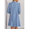 MEROKEETY Women’s Casual Shirt Dress Long Sleeve Button Down Ruffle Flowy Tunic Shift Mini Dresses(Gray Blue)