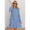 MEROKEETY Women’s Casual Shirt Dress Long Sleeve Button Down Ruffle Flowy Tunic Shift Mini Dresses(Gray Blue)