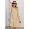 MEROKEETY Women’s Casual Shirt Dress Long Sleeve Button Down Ruffle Flowy Tunic Shift Mini Dresses(Khaki)
