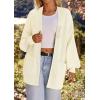 MEROKEETY Women’s Chunky Cardigan Sweaters 2025 Lantern Long Sleeve Oversized Knit Outerwear with Pockets(Beigeflower)