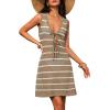 MEROKEETY Women’s Crochet Swimsuit Coverup 2026 Summer Tie Front Bathing Suit Swimwear Knit Hollow Out Beach Cover Up(Khaki)