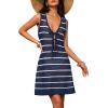 MEROKEETY Women’s Crochet Swimsuit Coverup 2026 Summer Tie Front Bathing Suit Swimwear Knit Hollow Out Beach Cover Up(Navy)